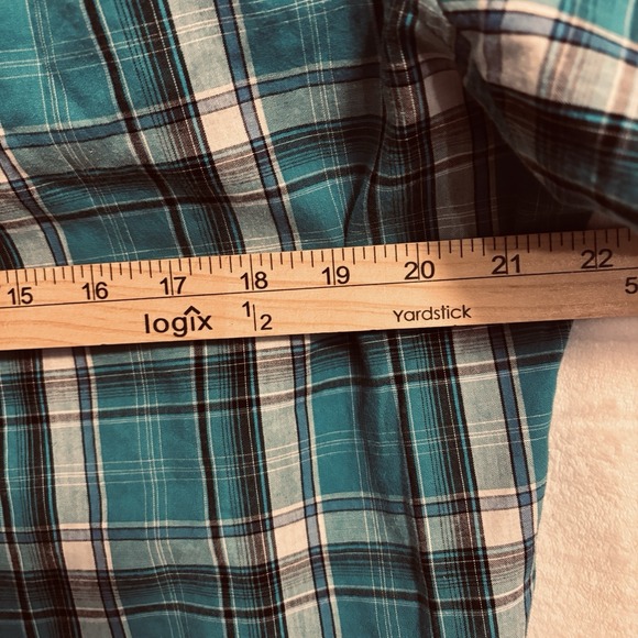 Wrangler mens large teal plaid Pearl Snap Western Shirt Long Sleeve Cowboy Rodeo - Picture 9 of 9